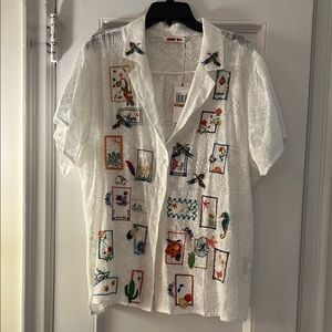 Johnny Was  eyelet embroidered 
Button down shirt